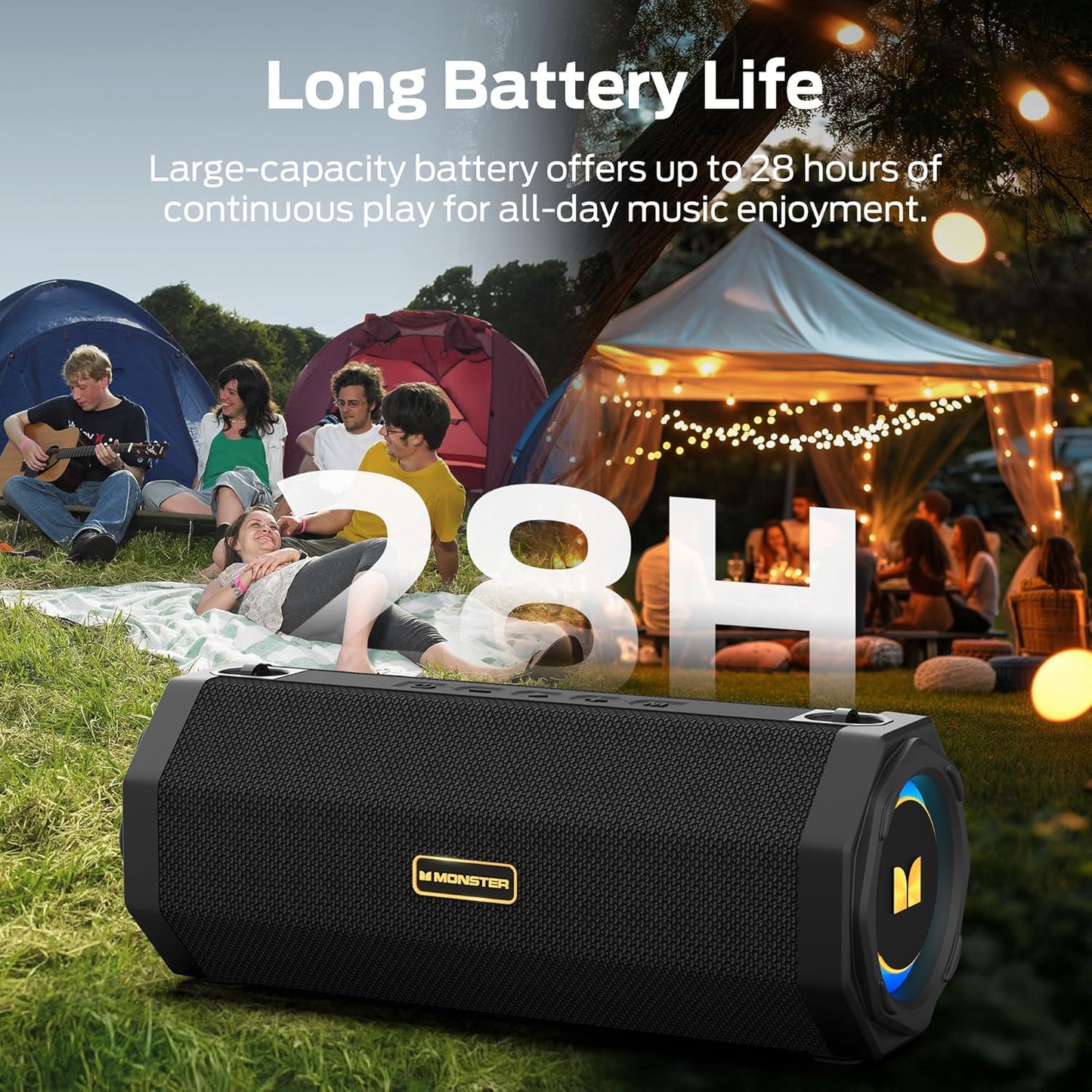 Monster S200 Wireless Bluetooth Speaker – 50W Stereo Sound, Dual Bass, 24H Playtime, IPX6 Waterproof, Bluetooth 5.4 Portable Speaker