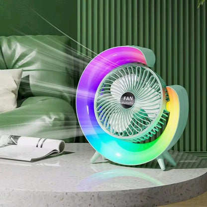 7 Colors Led Atmosphere Light Mini Electric Fan Portable Table Fan Quiet Usb Rechargeable Fan 3 Speeds 180°adjustable Fan