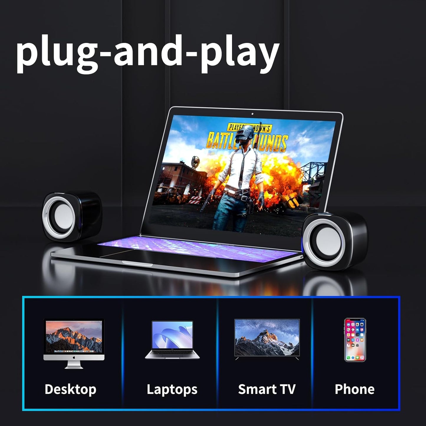 Bluetooth Computer Speakers for Desktop PC – USB Powered Mini 3.5mm AUX Speakers for PC, Laptop, Tablet | Compact and Portable Sound System