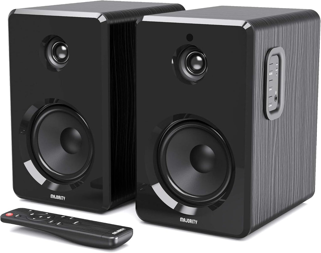 Majority D40 Powered Active Bookshelf Speakers – 2.0 Channel HiFi Stereo Sound, Bluetooth, Optical, RCA, USB, Aux Inputs, Digital Controls, Amplified Studio Speakers