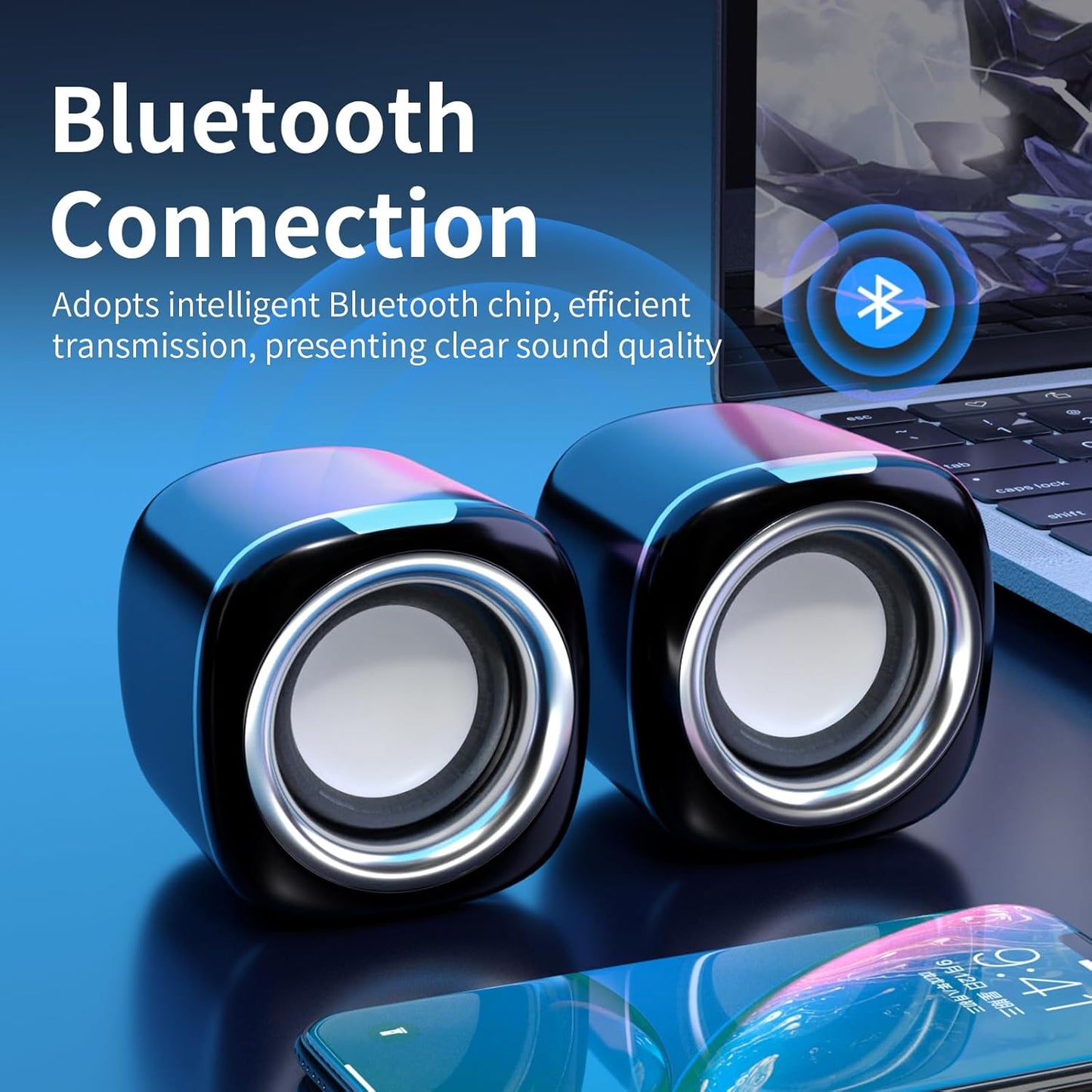 Bluetooth Computer Speakers for Desktop PC – USB Powered Mini 3.5mm AUX Speakers for PC, Laptop, Tablet | Compact and Portable Sound System