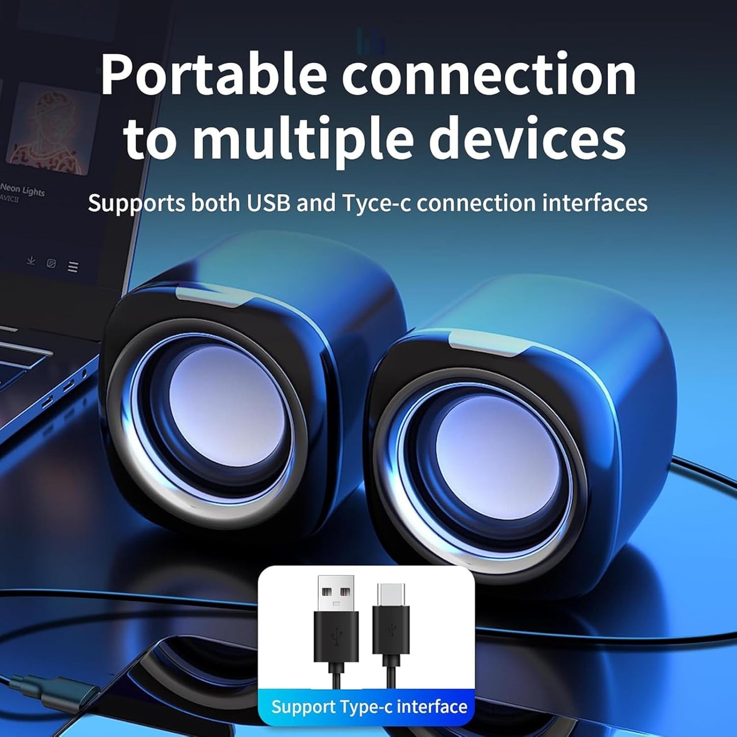 Bluetooth Computer Speakers for Desktop PC – USB Powered Mini 3.5mm AUX Speakers for PC, Laptop, Tablet | Compact and Portable Sound System