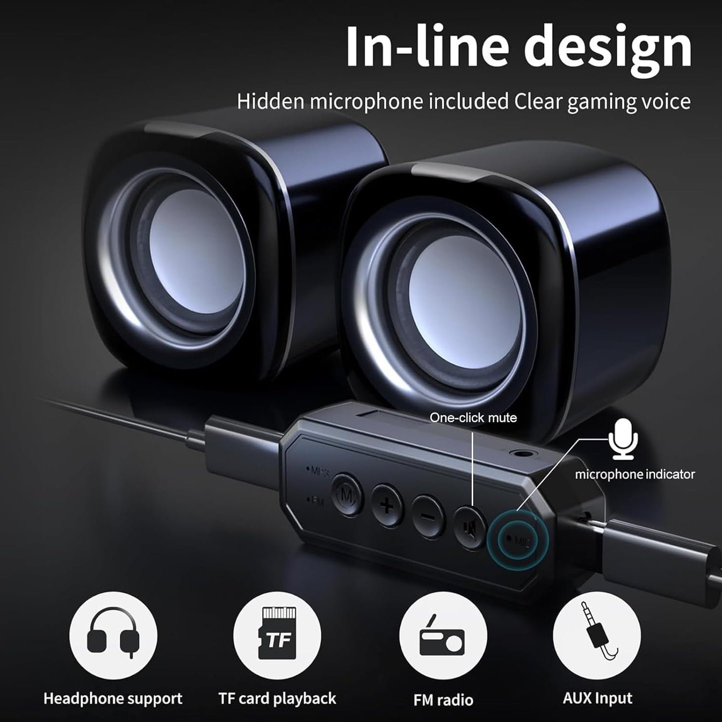 Bluetooth Computer Speakers for Desktop PC – USB Powered Mini 3.5mm AUX Speakers for PC, Laptop, Tablet | Compact and Portable Sound System