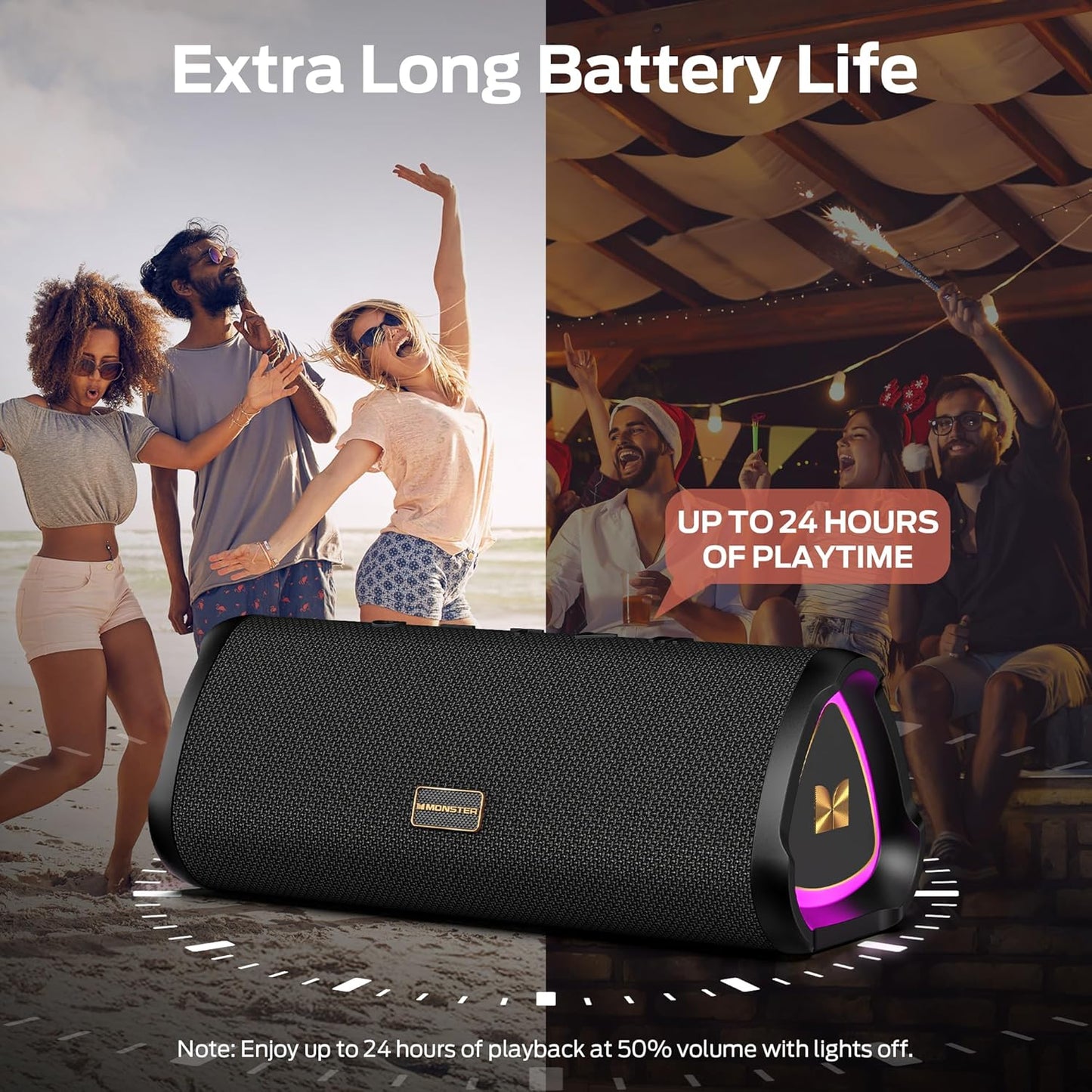 Monster Prism Portable Bluetooth Speaker – 20W Stereo Sound, IPX6 Waterproof, 24H Playtime, Bluetooth 6.0, TWS Wireless Speaker