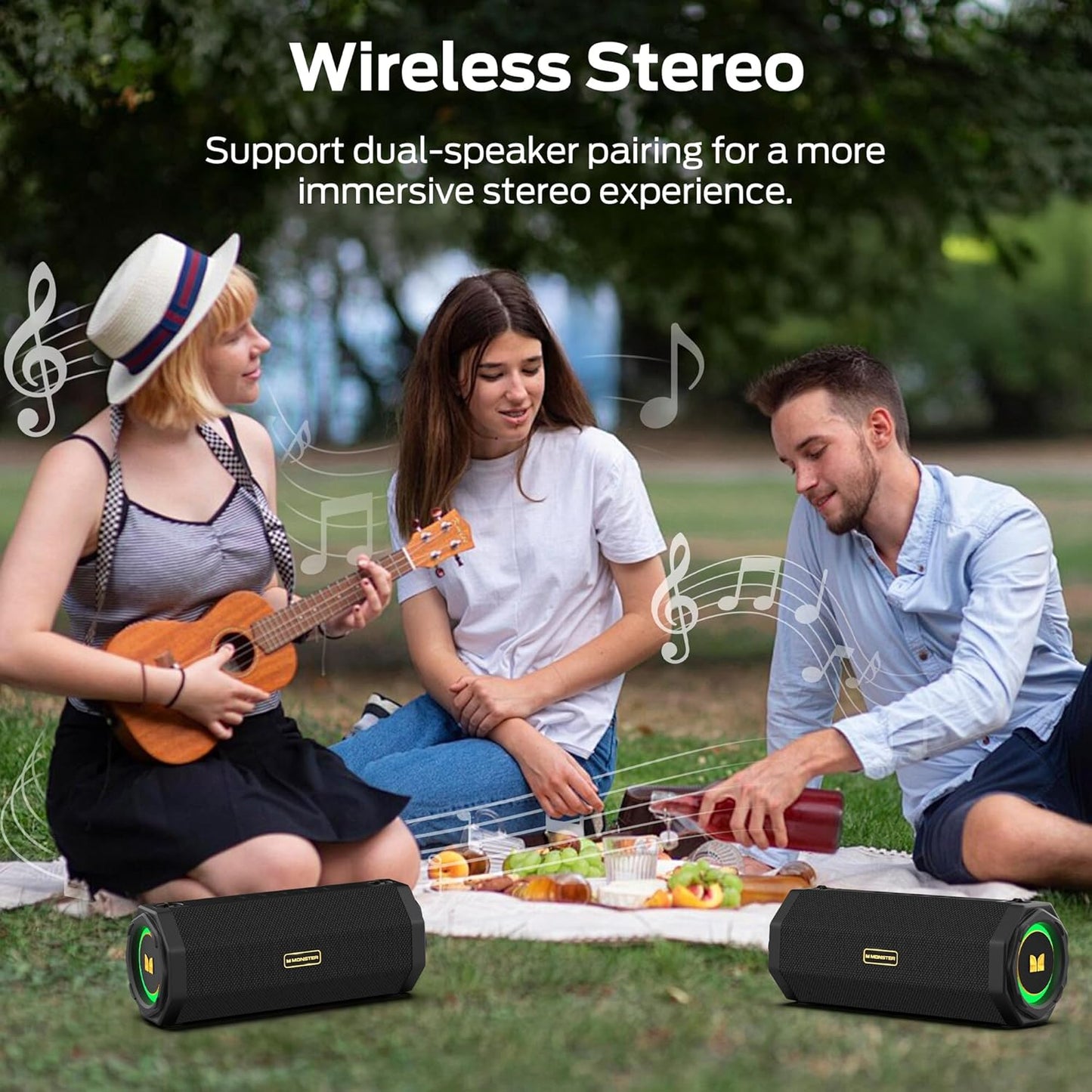 Monster S200 Wireless Bluetooth Speaker – 50W Stereo Sound, Dual Bass, 24H Playtime, IPX6 Waterproof, Bluetooth 5.4 Portable Speaker