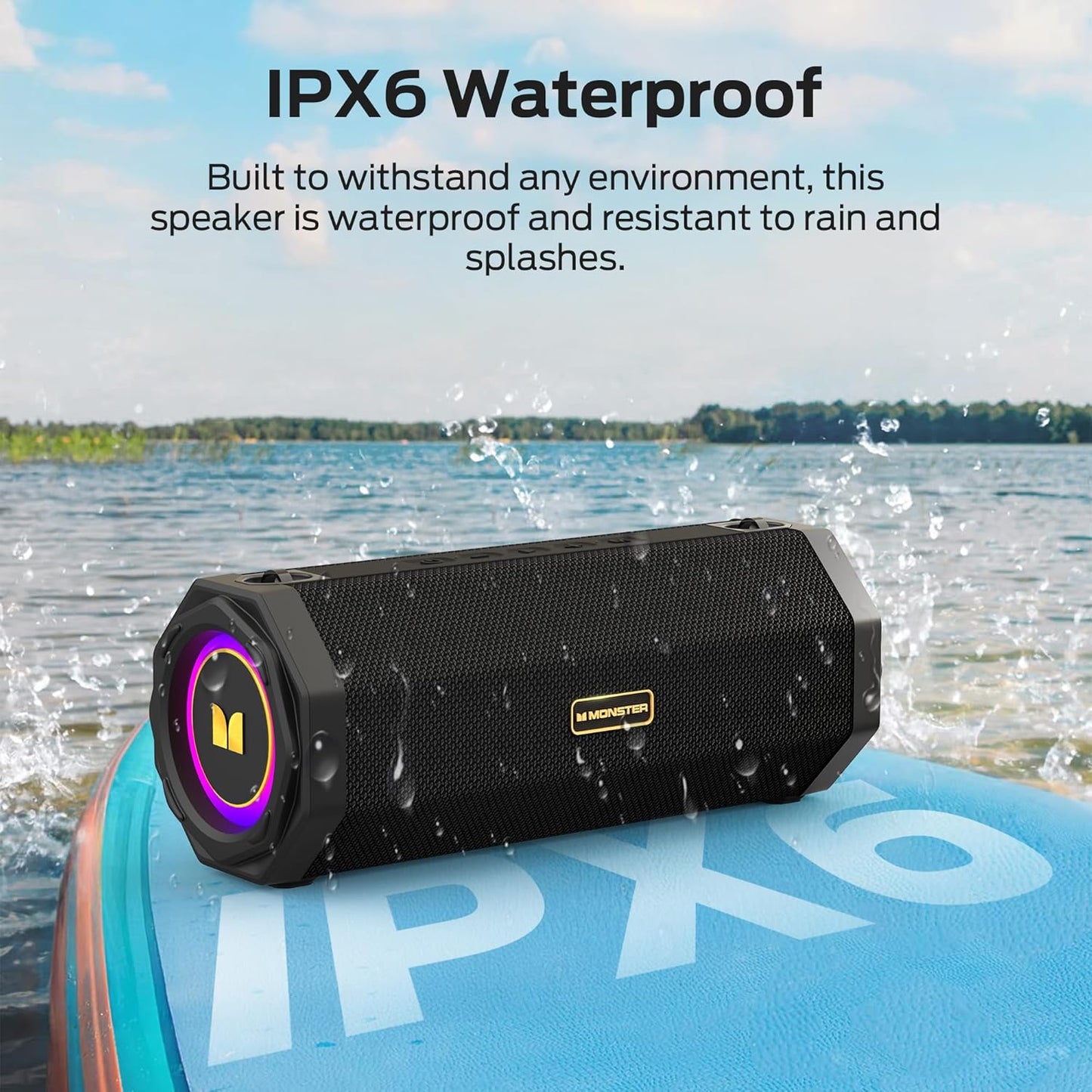 Monster S200 Wireless Bluetooth Speaker – 50W Stereo Sound, Dual Bass, 24H Playtime, IPX6 Waterproof, Bluetooth 5.4 Portable Speaker