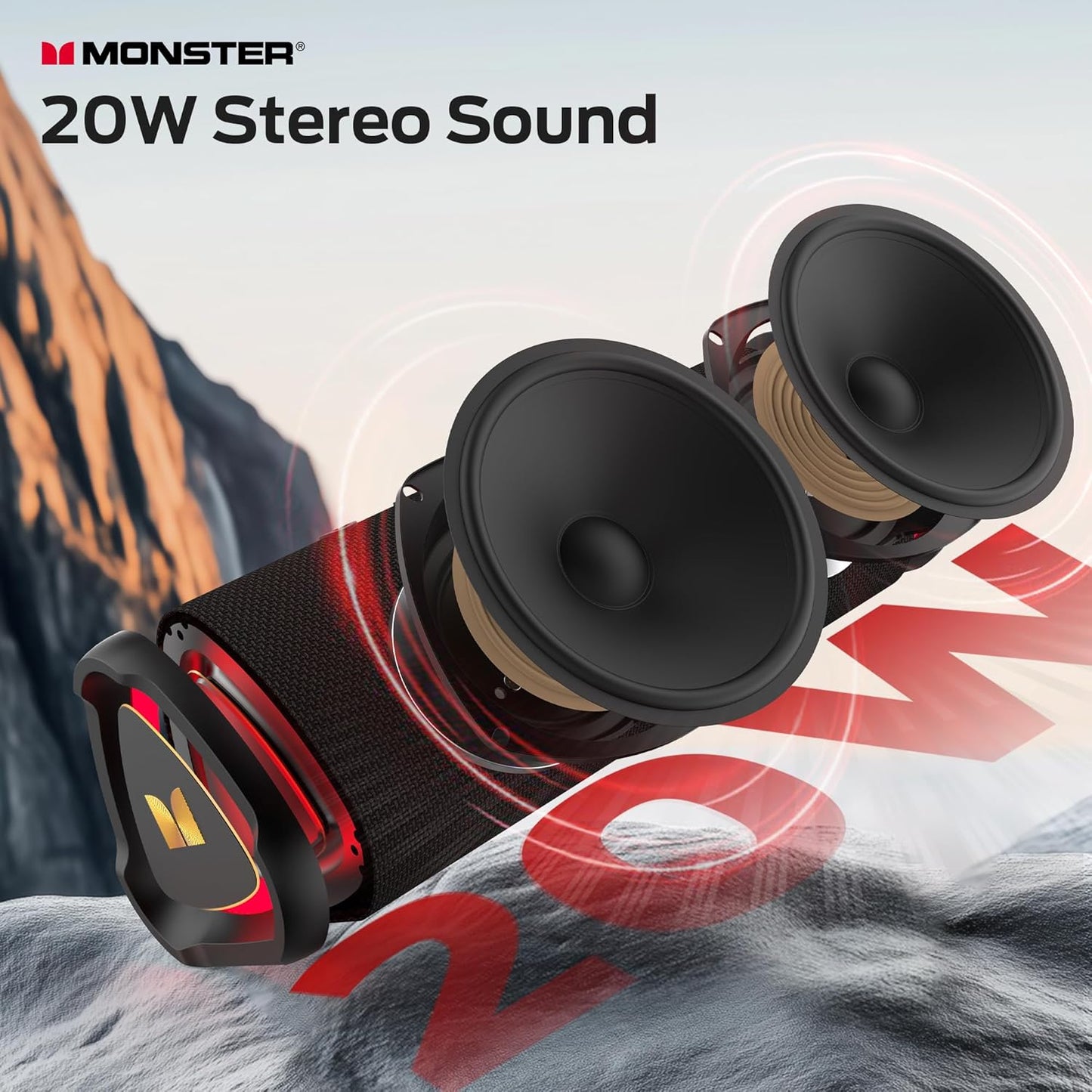 Monster Prism Portable Bluetooth Speaker – 20W Stereo Sound, IPX6 Waterproof, 24H Playtime, Bluetooth 6.0, TWS Wireless Speaker