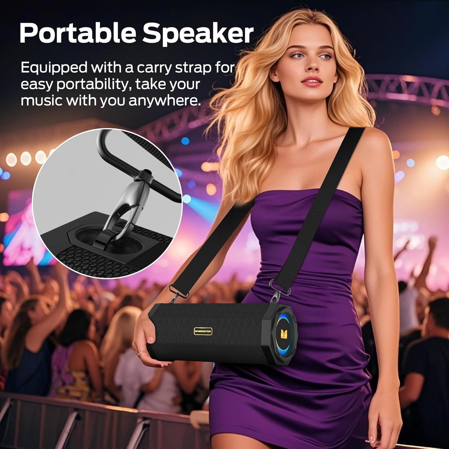 Monster S200 Wireless Bluetooth Speaker – 50W Stereo Sound, Dual Bass, 24H Playtime, IPX6 Waterproof, Bluetooth 5.4 Portable Speaker