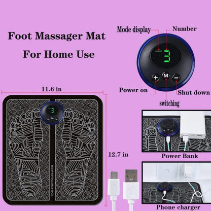 Ems Foot Massager Mat Electric Usb Charging Smart Display Ten Acupuncture Feet Cushion Blood Circulation Pad Health Care Home – With Box